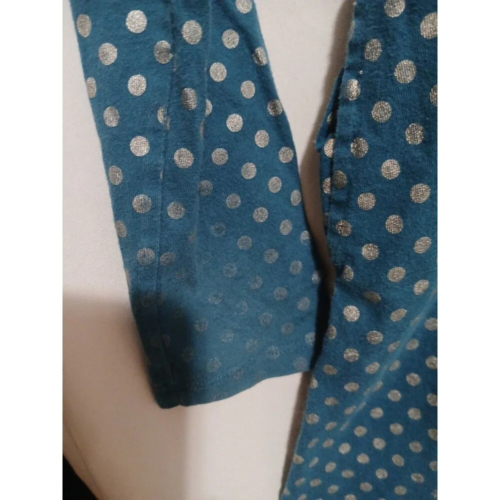 Girls LANDS END TURQUOISE BLUE SILVER POLKA DOT Long Sleeve DRESS Size M 10-12
